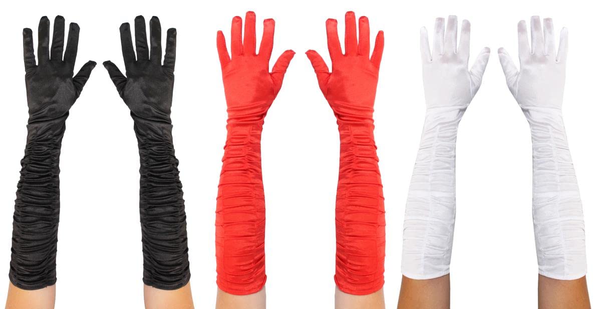 Adults 50cm Satin Gloves Fancy Dress Accessory - Flapper 1920s Ladies Long Ruched Red Gloves