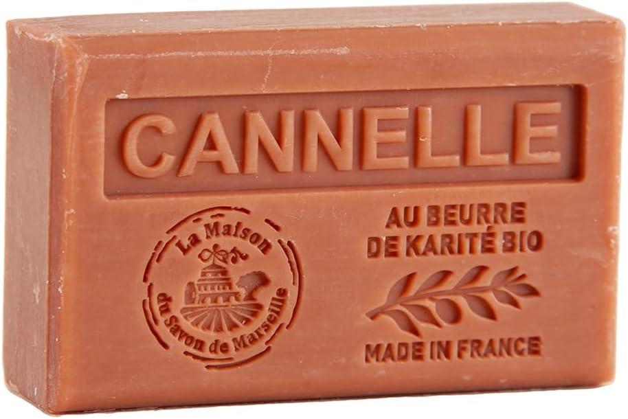 Maison Du Savon De Marseille - French Soap Made with Organic Shea Butter - Cinnamon Fragrance - 125 Gram Bar