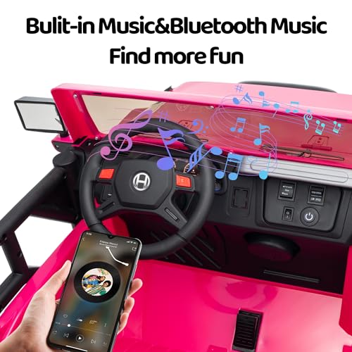 Image of 12V 2-Seat Electric Car for Kids, Ride on Toy for Big Kids 3-8, Battery Powered Ride on Car with Remote Control, LED Light, Music (Pink)