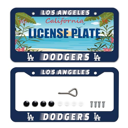 BOARLIDA 2 Pack Dodgers Design License Plate Frame Los Angeles Baseball Team Decorative Stainless Steel Car License Plate Cover for Men Women Fans 12 X 6 Inch