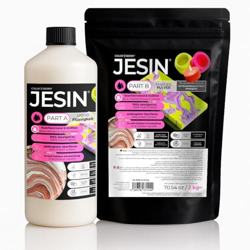 COLORBERRY JESIN 3kg Set - Gießpulver weiß Alternative aus 2kg Pulver & 1kg Gießmasse - Ersatz für Bastelbeton Reliefgießpulver weiß Resin & Gießbeton - Für Schmuckherstellung Kunstwerke Gießharz