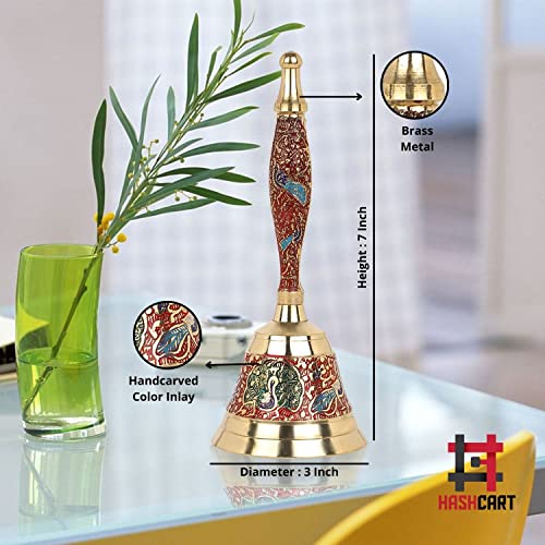 Hashcart Indian Decor Brass Handbell - Pooja Bell for Mandir Hand Bell - Puja Handbells - Indian Religious Pooja Ghanti for Temples Diwali Decorations - Christmas Bells Colorful Jingle Bel - 7inch - Thumbnail 5