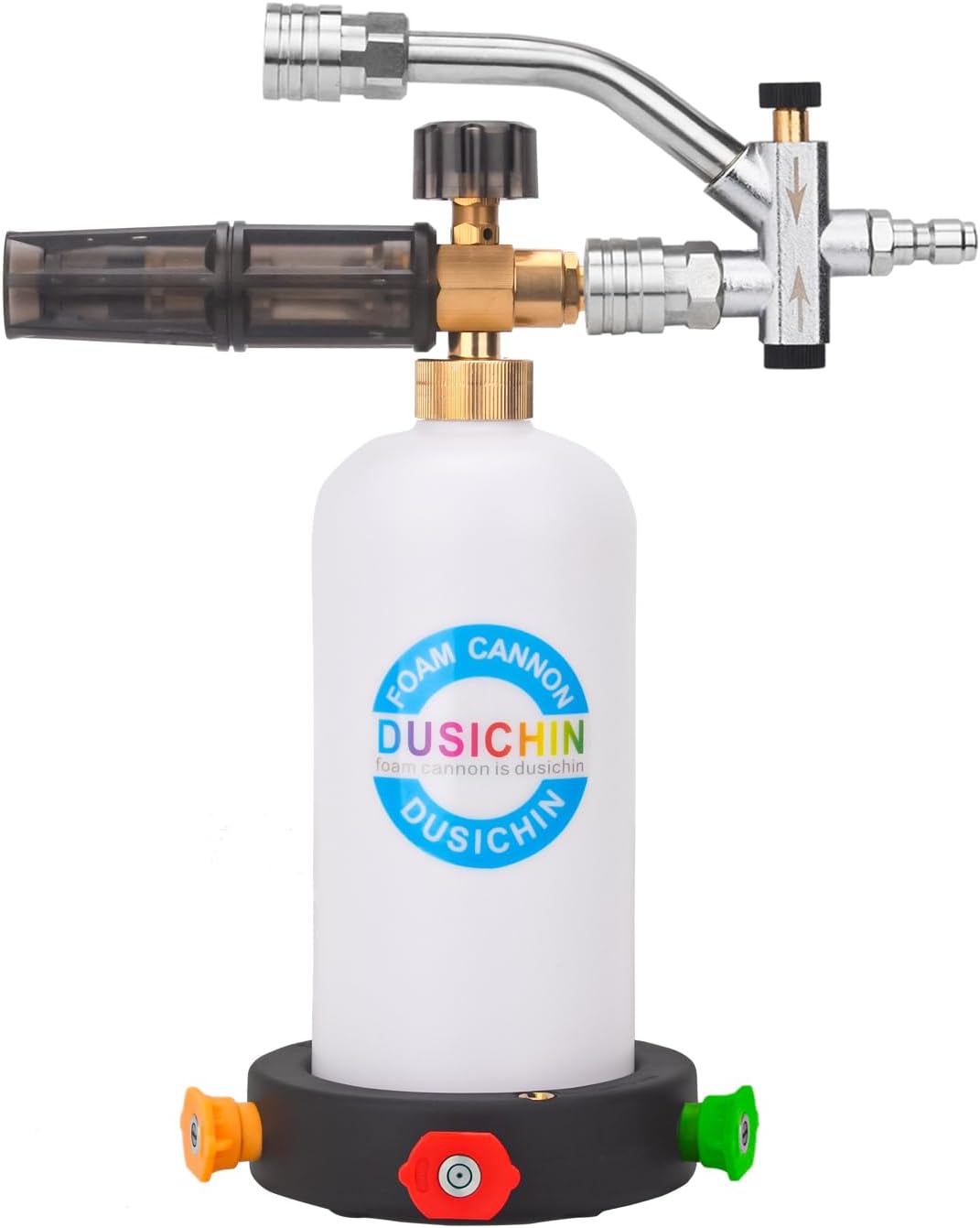 DUSICHIN Foam Cannon Snow Foam Lance Dual Ended Shift Valve For Pressure Washer, 5 Nozzle Tip Holder Dual Connector Wide Mouth Soap Cannon 5 Power Washer Sprayer Nozzles 1/4" Quick Connect Soap Cannon