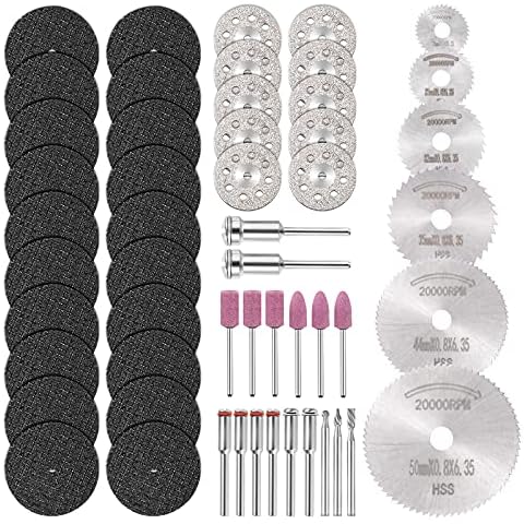 53pcs Cutting Wheel Set for Rotary Tool, GOXAWEE 1/8’’ Shank 545 Diamond Cutting Wheel, Mini HSS Cut Off Saw Blades, Resin Cutting Discs with Mandrels for Stone Wood Metal Cover