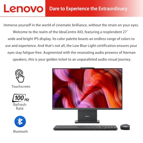 Image of Lenovo IdeaCentre Business All-in-One, 27 inch FHD Touchscreen 100Hz, AMD Ryzen 5 7535HS, 16GB DDR5 RAM, 1TB SSD, Webcam, Wireless KB & Mouse, Windows 11 Home, Bundle with Adata 64GB USB Flash Drive
