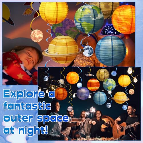 Image of VIHOSE 39 Pcs Space Planet Paper Lanterns Classroom Decorations 12 Inch Solar System Outer Space Party and Hanging Swirl for School Science Classroom Decor Room Astronaut Galaxy Earth Birthday