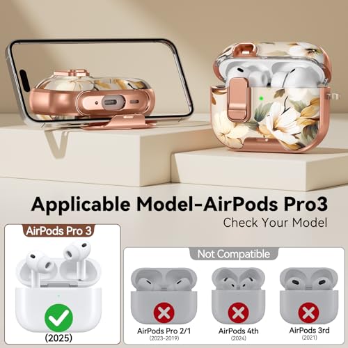 Image of for AirPod Pro 3 Case 2025, with Safty Lock & Phone Stand for Floral AirPod Pro 3 Generation Case Cover for Women Girly, iPod Pro 3 Cases with Keychain & Cleaner Kit -Brown Dead Leaf Flower