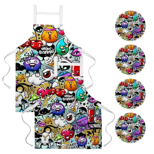 Lot de 2 tabliers de cuisine avec motifs graffiti pour bar et bistrot
