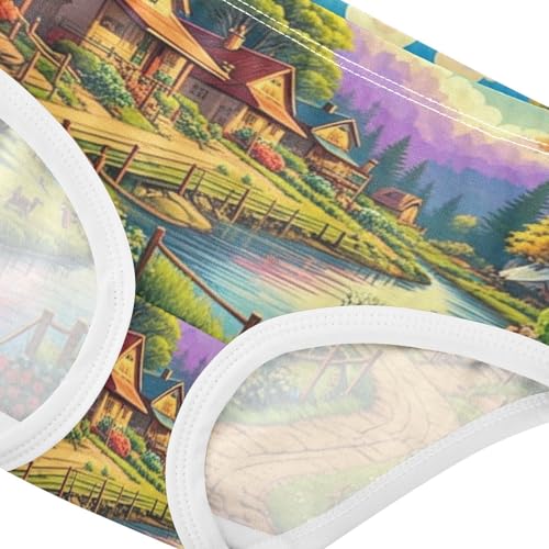 Toddler Underwear Floral 2t Cotton Girl Panties Cute Designer Briefs Underpants Colorful Countryside Village Scene4