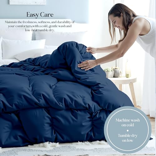 Image of ROYALE LINENS Comforter - Queen Size Duvet Insert - All Season Soft Quilted Comforters with 8 Corner Tabs - Down Alternative Bedding Comforter - Box Stitched Duvet Insert (Navy, Queen 88 inchx88 inch)
