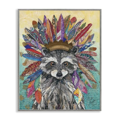 Bold Tribal Raccoon Mixed Ephemera, 11 x 14 Inch Framed Giclée Print