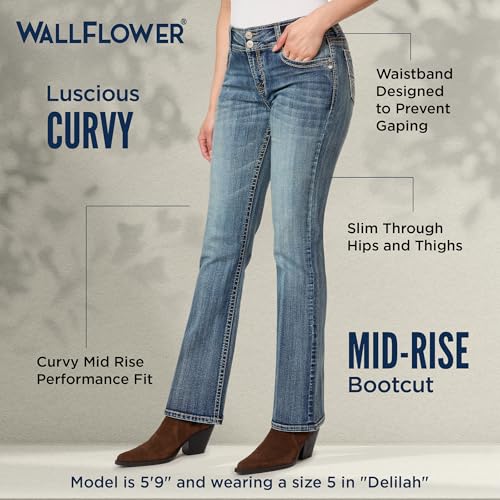 Image of WallFlower Luscious Curvy Bootcut Jeans for Women, Mid-Rise Insta Stretch Denim, Size-Inclusive Juniors Jeans