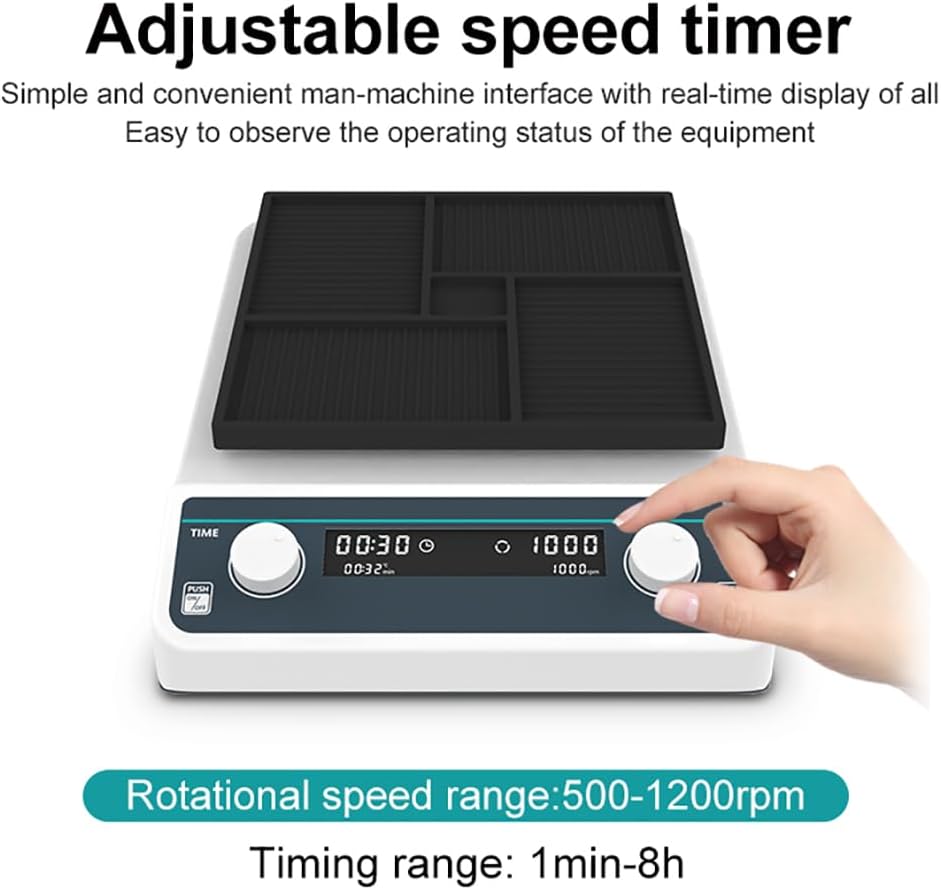 Laboratory Shaker, Lab Oscillator Mixer, 500-1200rpm Speed Adjustment, 1min-8h Range Timing, Open Tray Design, for Mixing and Shaking of Solutions Such As Cell Culture Plates