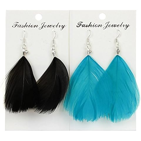 2 Pairs Pack Feather Earrings on Silver Hook (StyleA) Cover