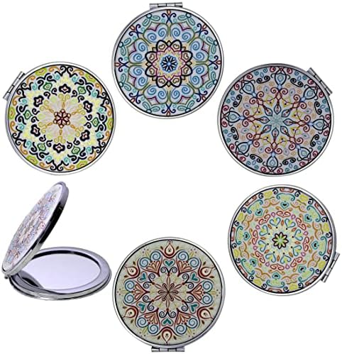 CigyYogy Magnifying Compact Mirror Folding Portable,Round Small Handheld Travel Makeup Purse Mirror Pocket Mirror with 1x/2x Magnification Dual Sided - Gift for Women Girls Lady Men - 6 Pack