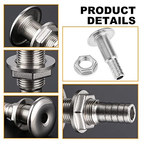 Mtsooning Thru-Hull Valve Fitting, 1/2inch Steel Boat Thru Hull, Thru Drain Connector, Marine Hull Scupper, Boat Drain Outlet for Yachts Boats Ships - Thumbnail 3