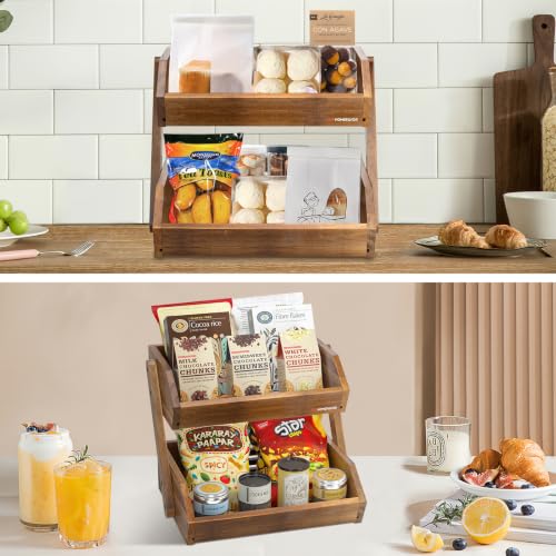 Image of G.A. HOMEFAVOR Acacia Wood Fruit Basket, 2 Tier Fruit Bowl for Kitchen, Stand Storage Holder