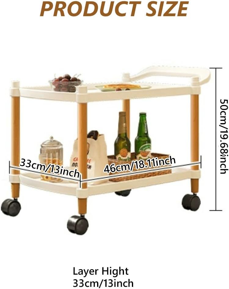 LEIYTFE Side Table Mobile Storage Carts Utility Carts Organizer Shelves for Bedside,2 Tier Rolling Carts with Wheels and Handle,Kitchen Storage Cart Dining Serving Cart (Color : Black, Size : C)