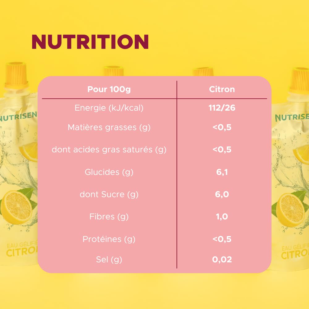 Nutrisens – Agua gelificada fresa – Sabor natural – Juego de 36 – Textura lisa – Sin azúcar – Práctico y transportable – Resistente a la amilasa