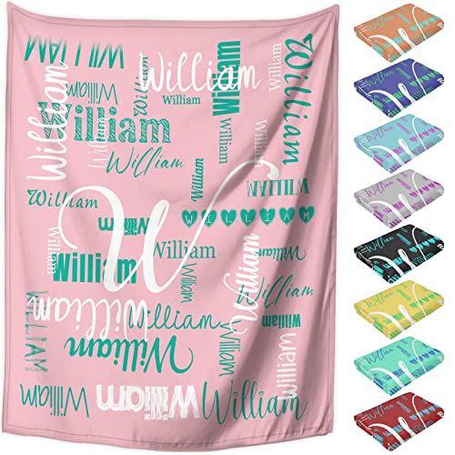 SIMIEEK Manta personalizada con texto de nombre, mantas de franela personalizadas para adultos y niños, regalo de cumpleaños, día de San Valentín, 30 x 40 pulgadas, rosa
