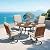 MELLCOM 5-Piece Outdoor Dining Set, 4 Swivel Leather-Look Chairs with Cushions & Round Dining Table with Umbrella Hole, Patio Furniture Set for Porch, Garden, Backyard, Poolside, Deck, Beige