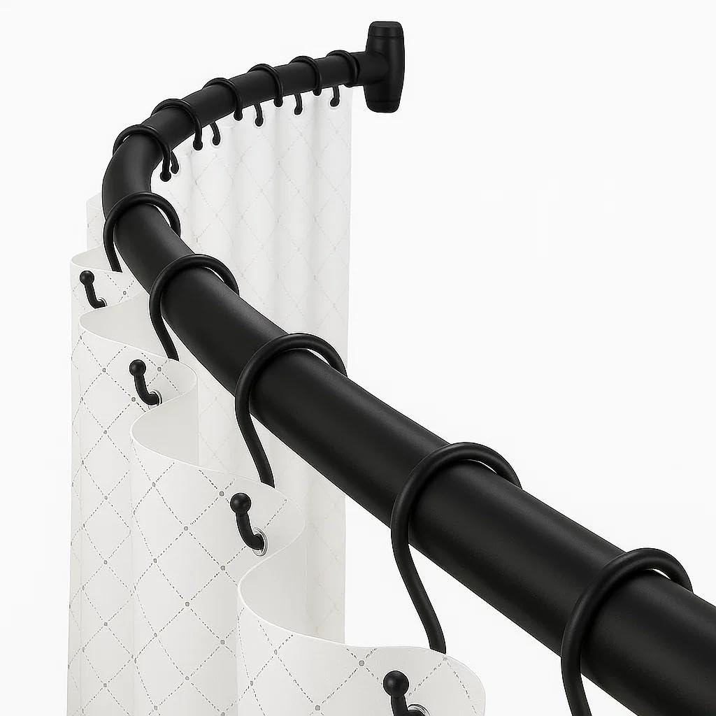 SUNNYNEST Curved Shower Curtain Rod, Adjustable 110–180 cm (43–71 in), Black Stainless Steel, No-Drill Installation, Rust-Resistant Expandable Shower Rail for Bathroom, Living Room, Balcony