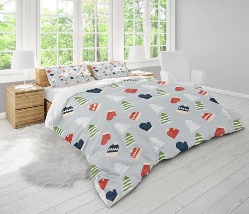 Housse de couette de Noël king 150x200 cm avec 2 taies d'oreiller motif sapin - 4