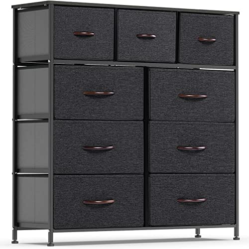Waytrim Dresser For Bedroom With 9 Drawers, Tall Fabric Dresser, Wide Chest Of Drawers For Closet, Clothes, Kids, Baby, Living Room, Wood Board, Fabric Drawers (Dark Indigo) #TOP20
