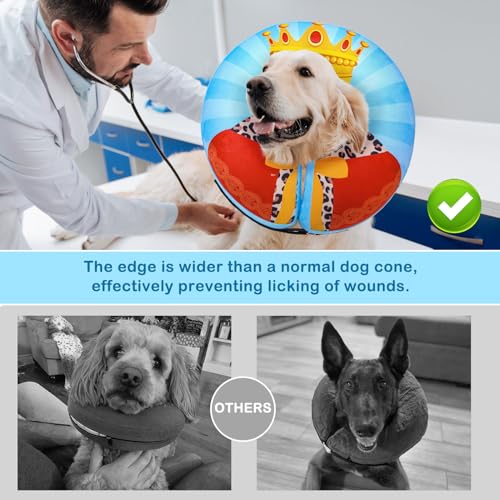 Image of SCENEREAL Dog Cone Alternative After Surgery Donut Collar, Soft Pet Recovery Pillow Collar for Medium Large Dogs, Inflatable Adjustable Neck Collars to Prevent Licking, King Print E-Collars XL