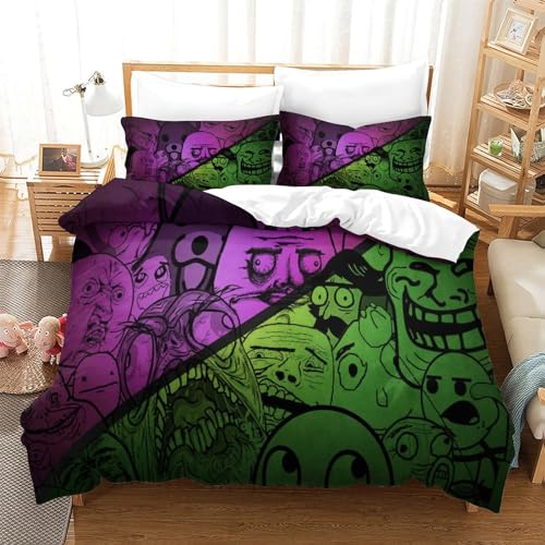 Housse de couette bandes dessinées 200x200 parure lit microfibre vert violet - 3