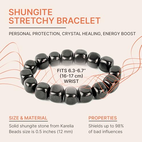 Karelian Heritage Authentic Shungite Stretchy Elastic Bracelet for Men and Women - Natural Black Stone Bracelet for Spiritual Healing2