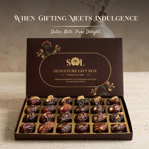Image of Premium Dates Gift Box with Assorted Nuts - Stuffed Khajoor with Almond, Pistachio, Hazelnut & Walnut | Healthy Dry Fruit Snack | Luxury Gift Pack (24 Pcs)