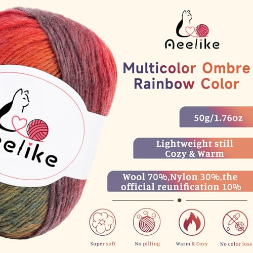 Image of Aeelike Beginner Crochet Kit for Blanket, Ombre Rainbow Blanket, Complete Starter Crochet Kit w Enough & Warm Wool Yarn, Videos Tutorials, Easy Knitting Kits for Adults
