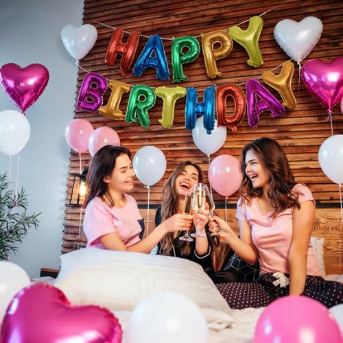 Image of Rainbow Happy Birthday Letters Balloon Banner Kit,Usable Mylar Decorations for All Genders - Men /Women Party Supplies, Vibrant Happy Birthday Sign