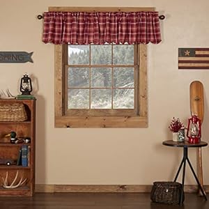 Vhc brands 2 pieces braxton scalloped valance curtains 2 panels 16×90  urban country home decor