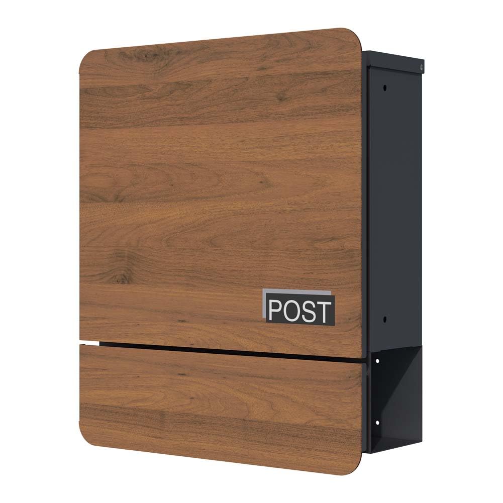 SCHARTEC Buzón SPB-5 de madera, diseño oscuro con compartimento para periódicos, moderno y grande, buzón de pared