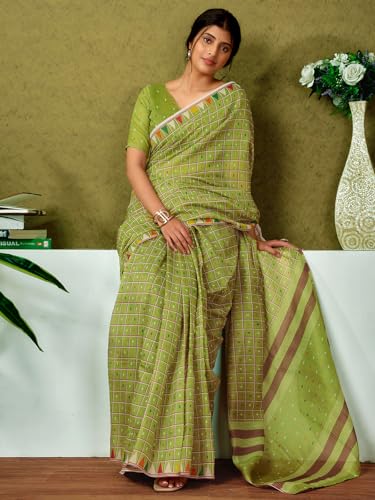 Image of Satrani Women's Chanderi Cotton Printed Ready To Wear One Minute Pre Pleated Readymade Saree with Unstitched Blouse Piece