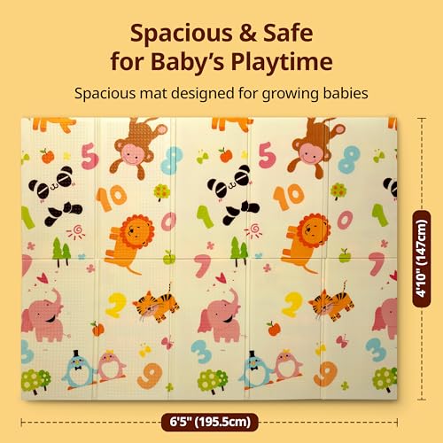 Image of LuvLap Jungle Time Double Sided Water Proof Baby Floor Mat, Multicolor, Reversible Floor mats for Kids, Baby mats for Floor, Crawling Baby, Extra Large Size, 6'5 inch x 4'10 inch (195.5cmx147cm), 0.8cm Thick