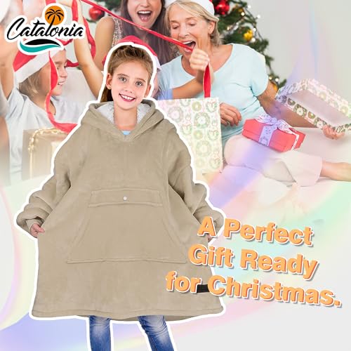 image for Catalonia Blanket Hoodie for Kids, Oversized Wearable Sherpa Sweatshir