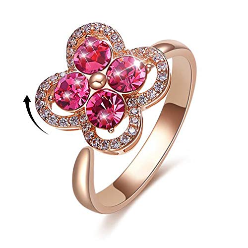 Flower Ring for Women Girls Iced Out CZ Jewelry Rose Gold Rings Crystal Infinity Ring Solitaire Promise Eternity Ring (Teens Ring Herb)