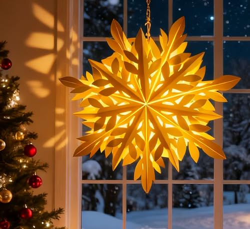 HOUISM Weihnachtsstern Beleuchtet 60cm, Papiersterne Zum Aufhängen...