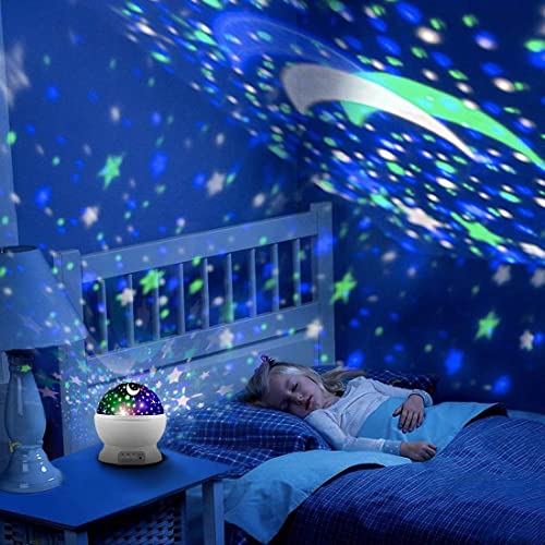 MOKOQI Star Projector Night Lights for Kids, Fun Gifts for 1-4-6-14 Year Old Girl and Boy, Projection Lamp for Kids Bedroom Ceiling, Stars and Moon for Child Asleep Peacefully (White) - Image 5