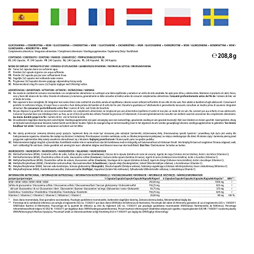 VITAL-Komplex mit Glucosamin, Chondroitin, MSM, hochdosiert, 240 Kapseln für 2 Monate mit Vitamin C, Natürliche Nahrungsergänzung ohne Zusätze, Made in Germany