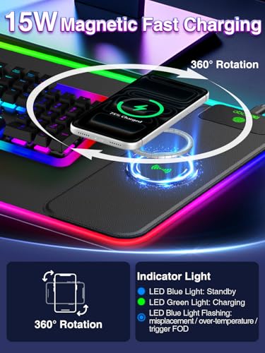 Image of XL RGB LED Gaming Mouse Pad with 15W Magnetic Wireless Charging | 31.5'' x 11.8'' Large Desk Mat, 24 Lighting Effects Keyboard Pad with Non-Slip Rubber Base, Waterproof Easy Gliding Surface