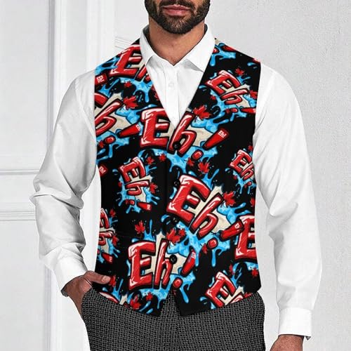Canada Eh Red Maple Leaf Men's Suit Vest Waistcoat Vests Formal Dress with 2 Pockets for Business Casual Tuxedo2