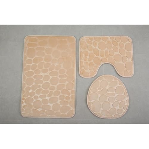 Namzi 1 Set camel Bathroom Rugs Set with Pebble Embossing,19.69*31.5inch + 19.69*15.75inch +14.96*16.93inch