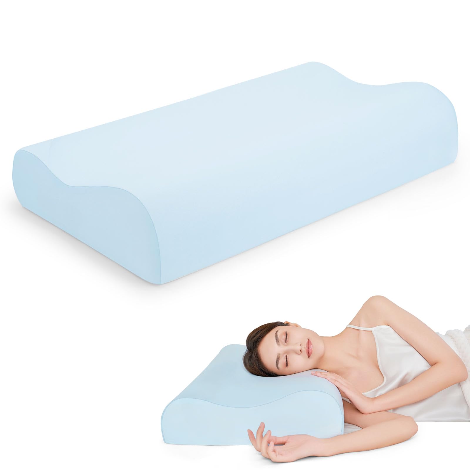 Cervical Neck Pillow with 2 Hight Support and Breathable Case Contour Pillow, Ergonomic Pillow for Neck Pain Relief, Side Back Stomach Sleepers Memory Foam Pillow (Queen Size)