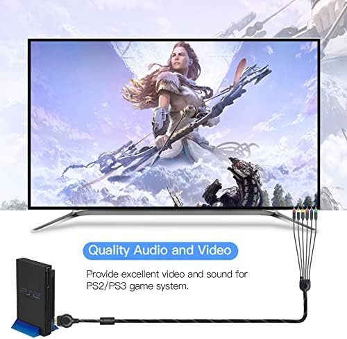 2 In 1 Component AV Cable for PS2/PS36 Feet, 5RCA YPbPr Component + RCA Video Audio Cable Compatible with PS2, PS3