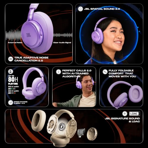 Image of JBL New Live 780NC, Advanced Noise Cancellation 2.0 Wireless Headphones, Technology (BT 6.0, Auracast, Hi-Res, LDAC, Spatial Sound, 6-mic, AI-Trained Algo) 80H Battery, 2Yrs* Warranty, Purple