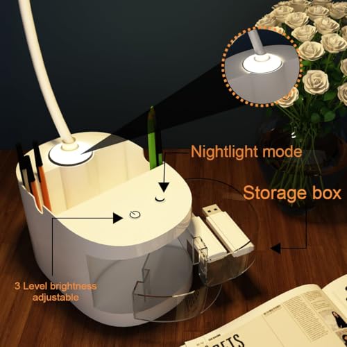 Image of fizzytech 360 Flexible LED Desk Lamp with Mini Fan, Pen Holder & Mobile Stand - Touch Control Adjustable Table Light for Reading, Studying, Office & Home Use (White)